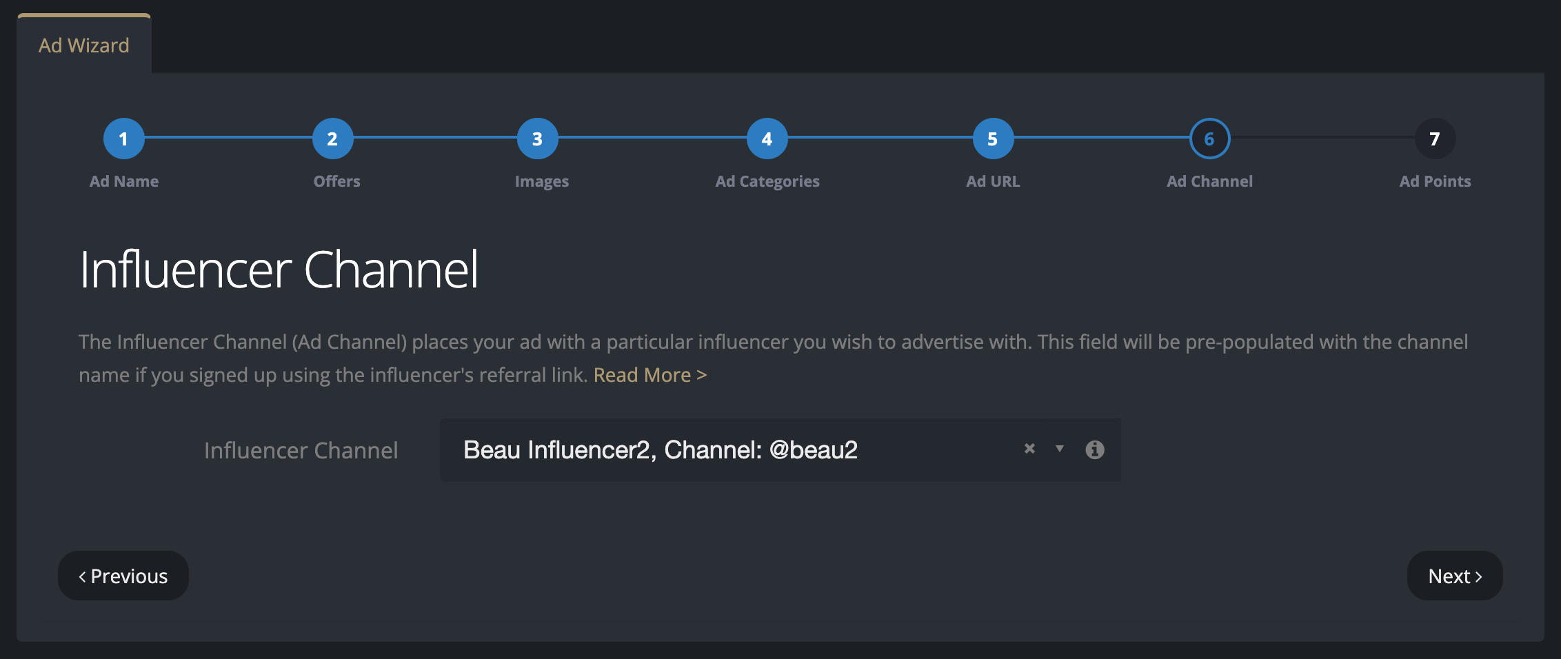 Ad Wizard Channel Tab