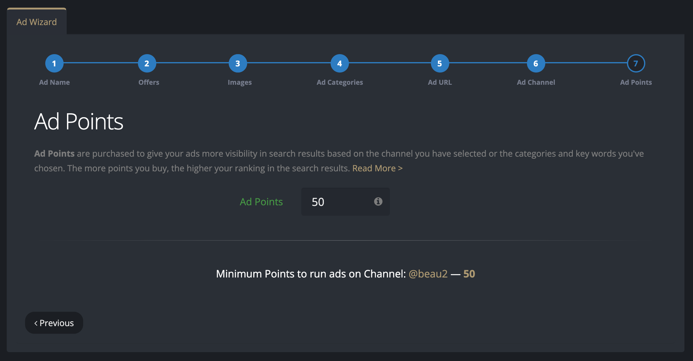 Ad Wizard Ad Points Tab